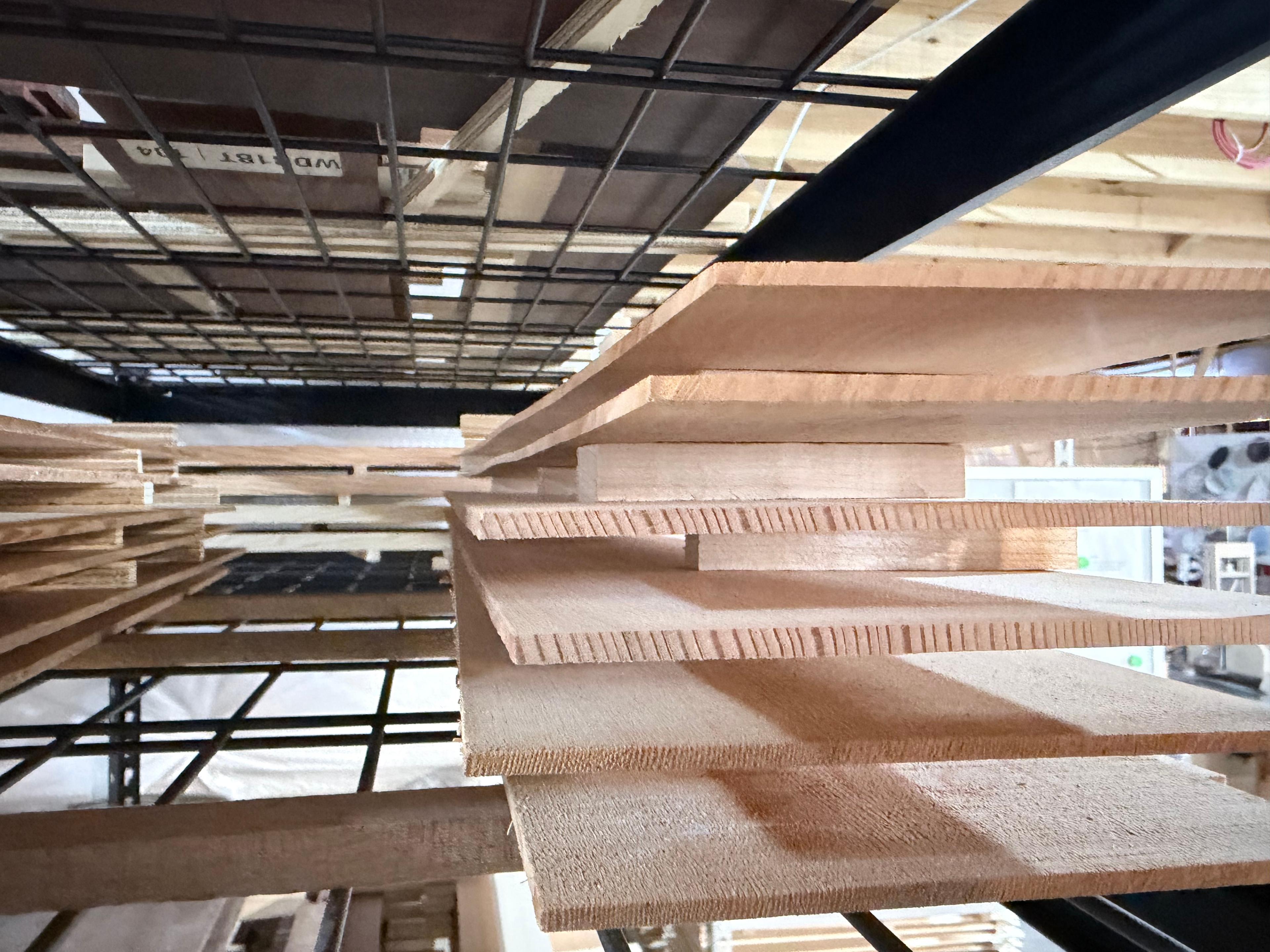 Tonewood plates curing on the drying rack.